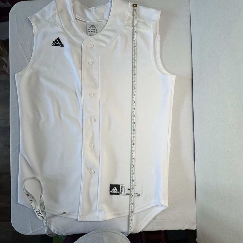 Adidas Men's Sleeveless Medium White Baseball Shirt Jersey Button Front - Picture 6 of 8